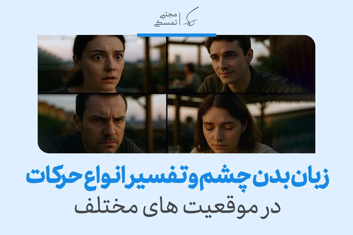 در تصویر، زبان بدن چشم و تفسیر انواع حرکات در موقعیت‌های مختلف به نمایش گذاشته شده است.