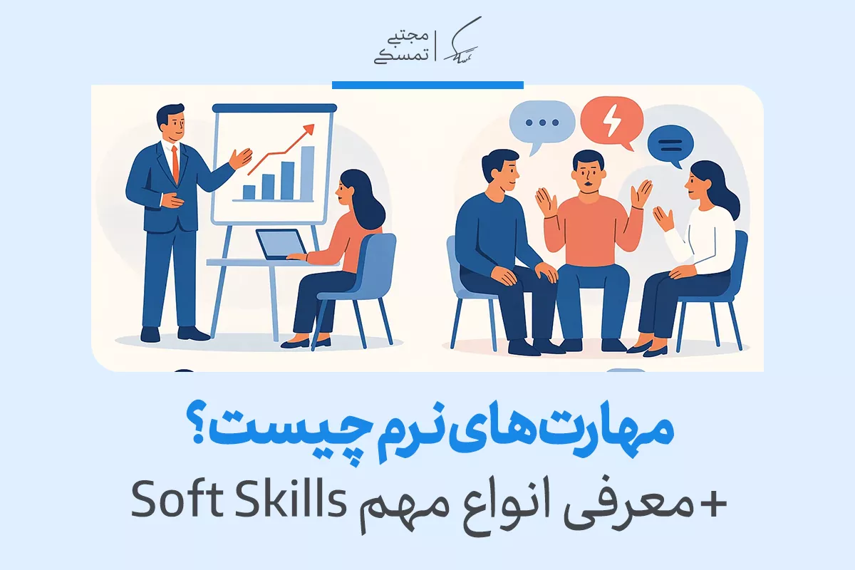 تصویر نشان‌دهنده یک جلسه کاری است که در آن مهارت‌های نرم مانند ارتباط مؤثر و کار تیمی به وضوح مشاهده می‌شود.
