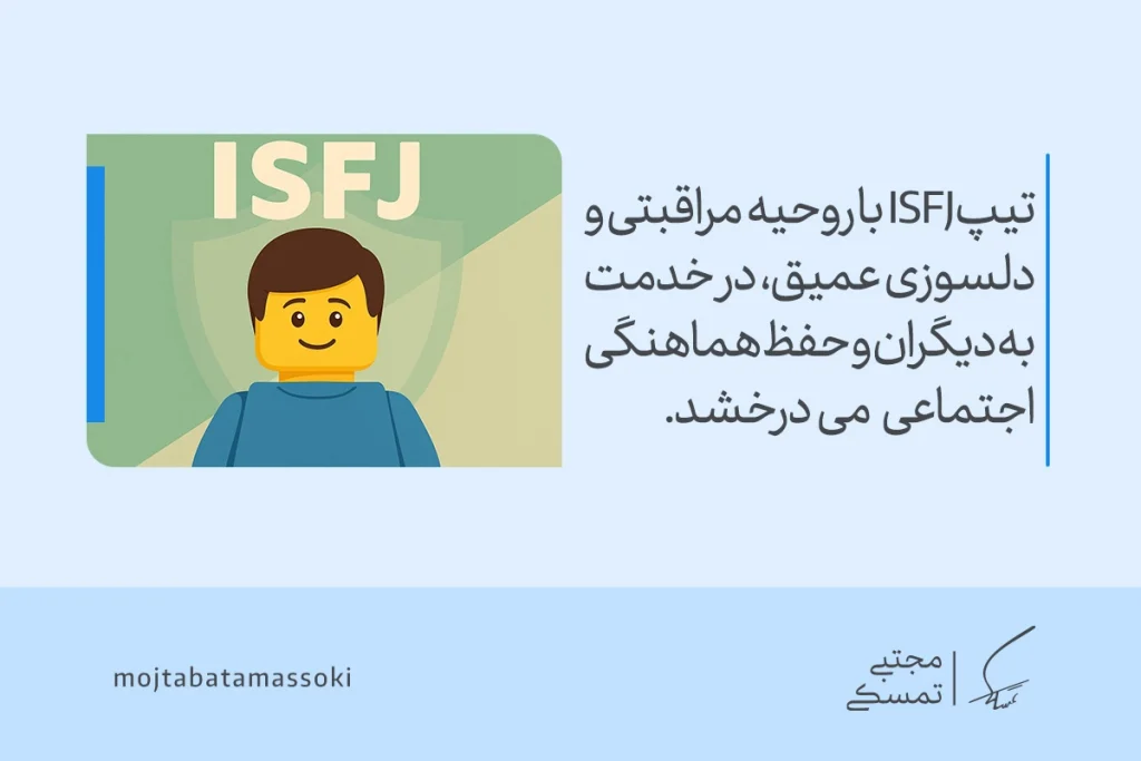 عکس آدمک زرد با موهای قهوه‌ای و لبخند آرام که تیپ شخصیتی mbti نوع ISFJ را نمایش می‌دهد و بیانگر روحیه مراقب و دلسوز است.