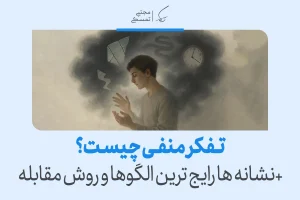 در تصویر فردی در میان دود و ابر تیره با حالتی متفکر دیده می‌شود که درباره تفکر منفی و روش‌های مقابله با آن فکر می‌کند.